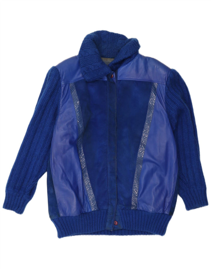 Jaqueta de couro feminina vintage IT 46 grande mohair azul