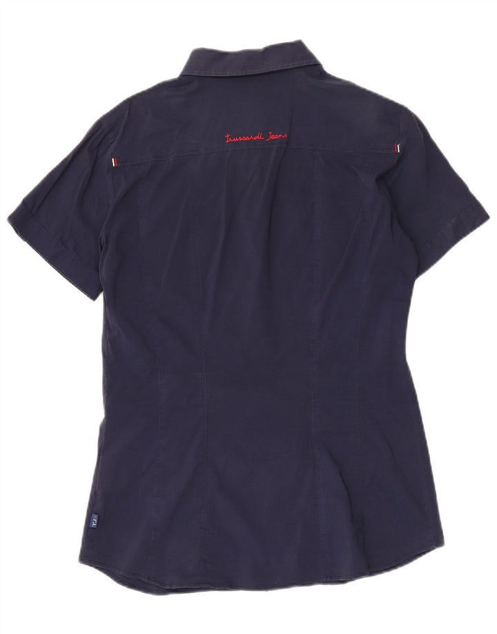 TRUSSARDI JEANS Camisa feminina de manga curta Reino Unido 12 algodão azul marinho médio