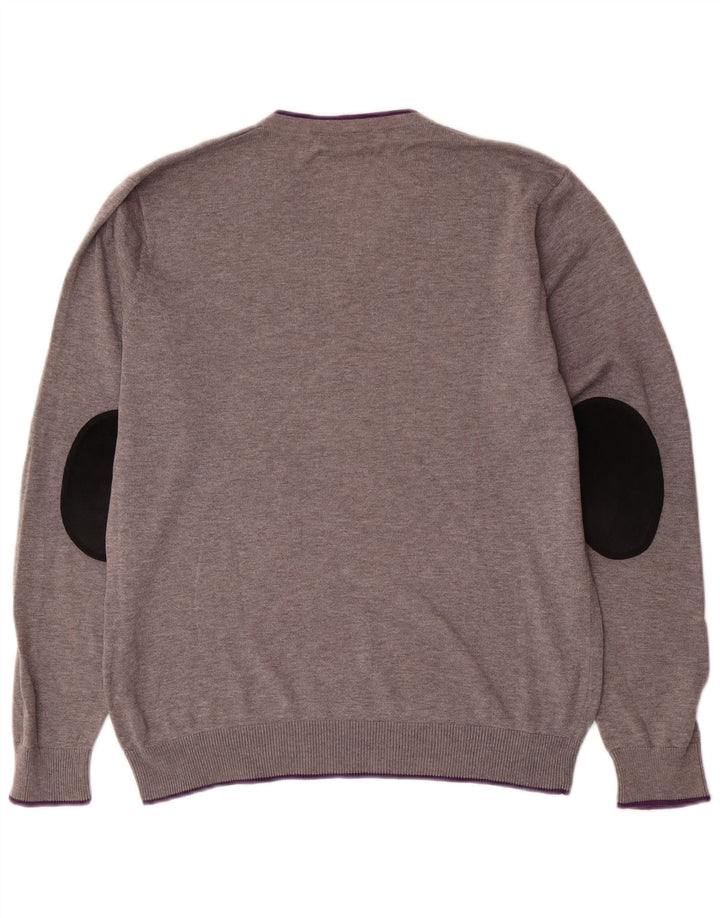 Suéter masculino Gant com decote em V e algodão colorblock cinza médio