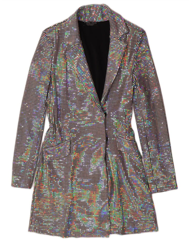 Bershka Womens Longline Blazer Jacket UK 12 Médio Multicolorido Poliamida