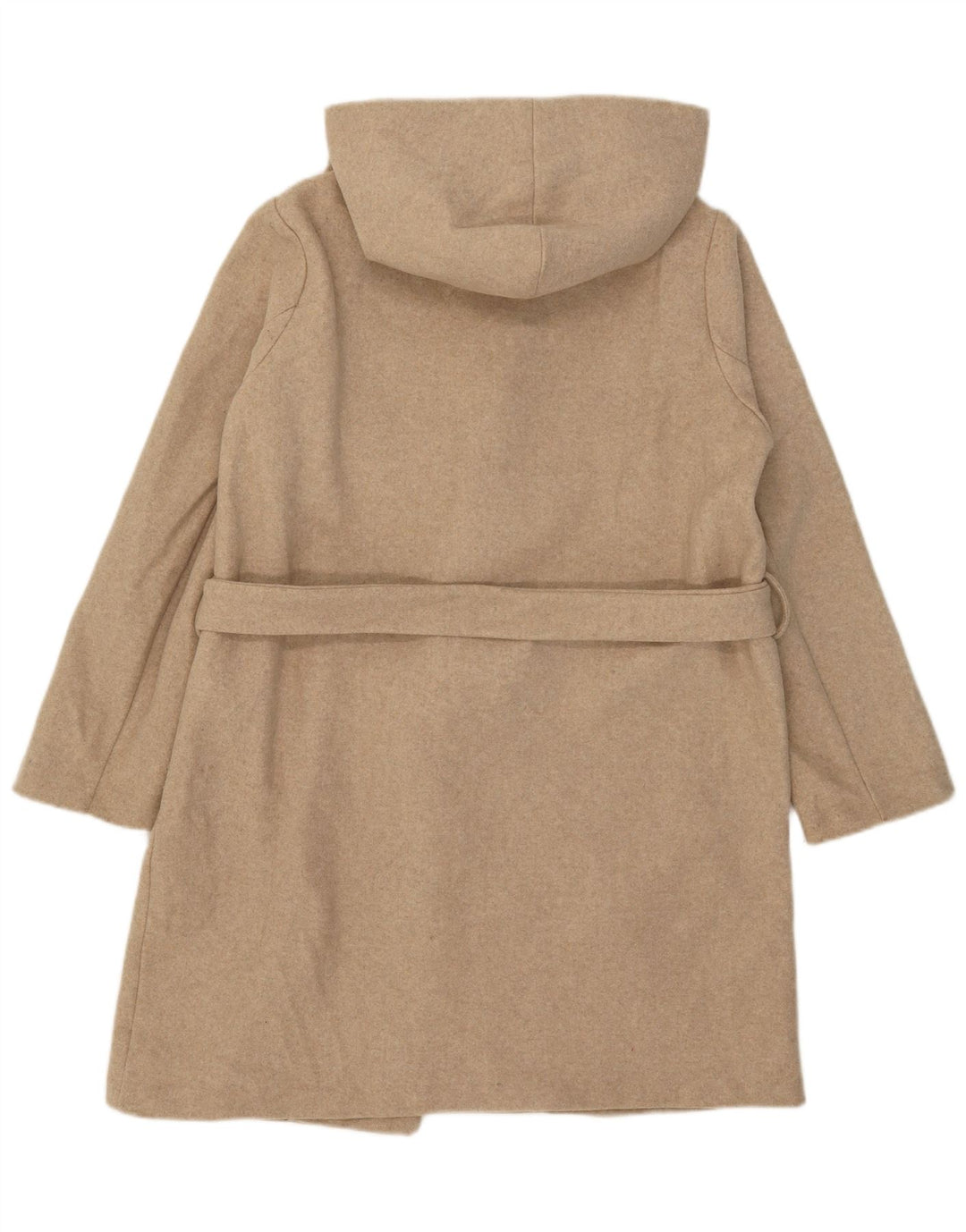 Sobretudo feminino Zara com capuz UK 14 poliéster bege médio