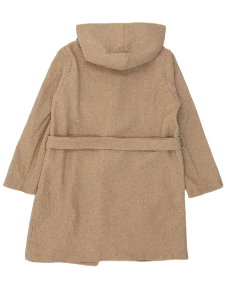 Sobretudo feminino Zara com capuz UK 14 poliéster bege médio