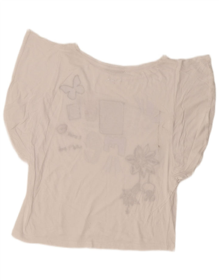 Desigual Camiseta Feminina Oversized Gráfica Top UK 10 Pequena Branca
