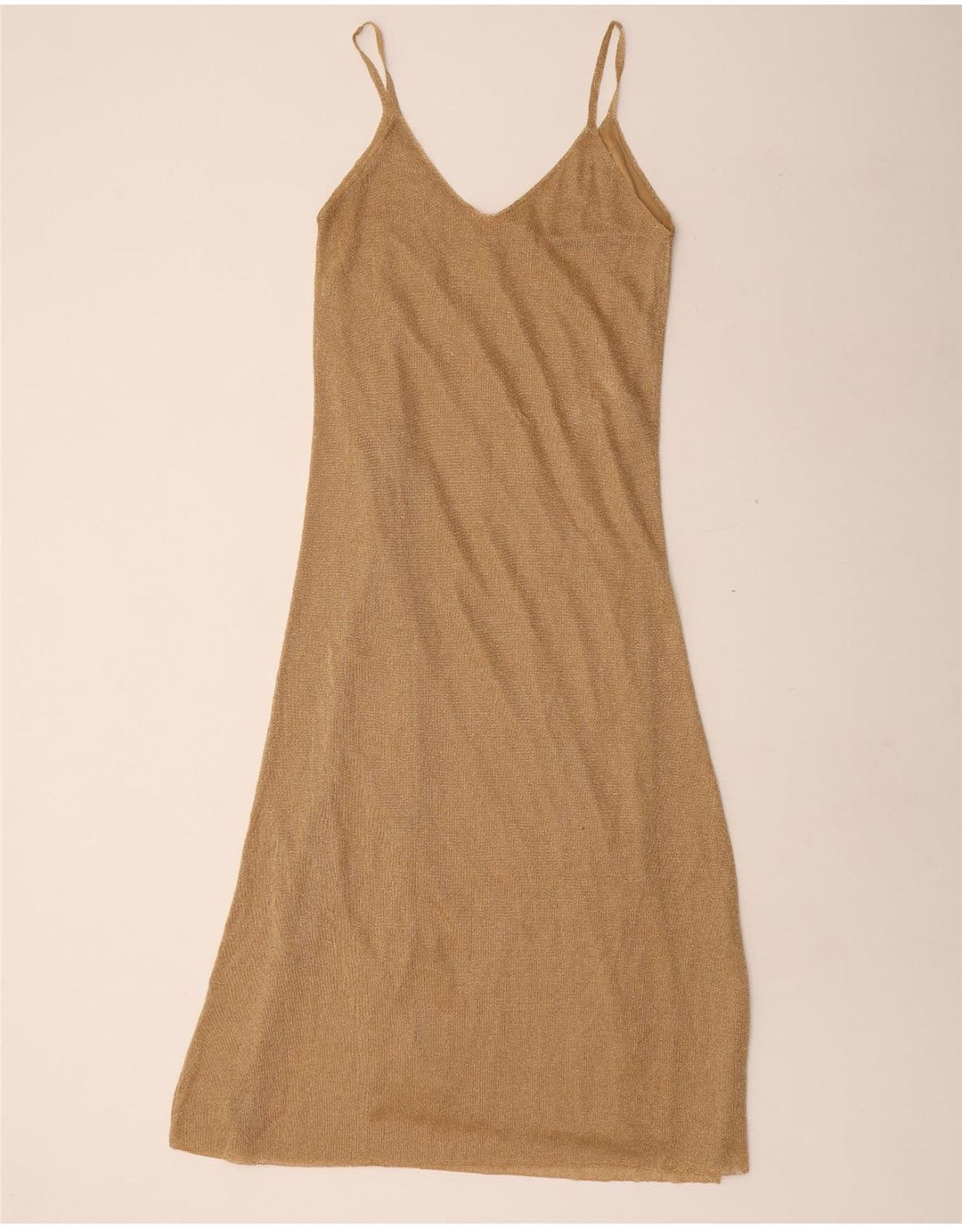 Vestido deslizante feminino Zara UK 12 poliéster dourado médio