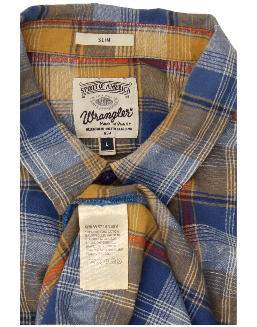 Camisa masculina Wrangler de manga curta slim grande algodão xadrez azul