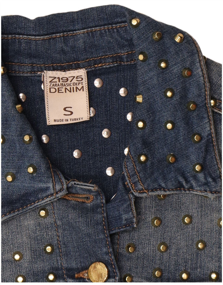 Jaqueta jeans feminina Zara UK 10 algodão azul pequeno