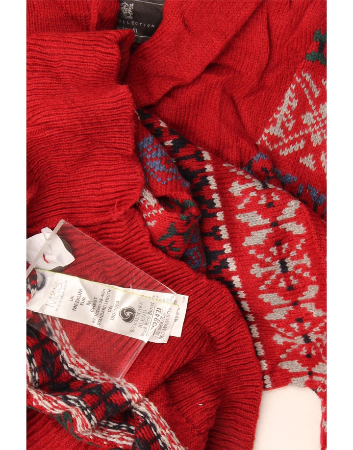 Suéter masculino Marks & Spencer com gola xale médio vermelho Fair Isle