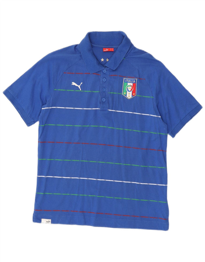 Camisa polo masculina Puma Italia de algodão listrado azul médio