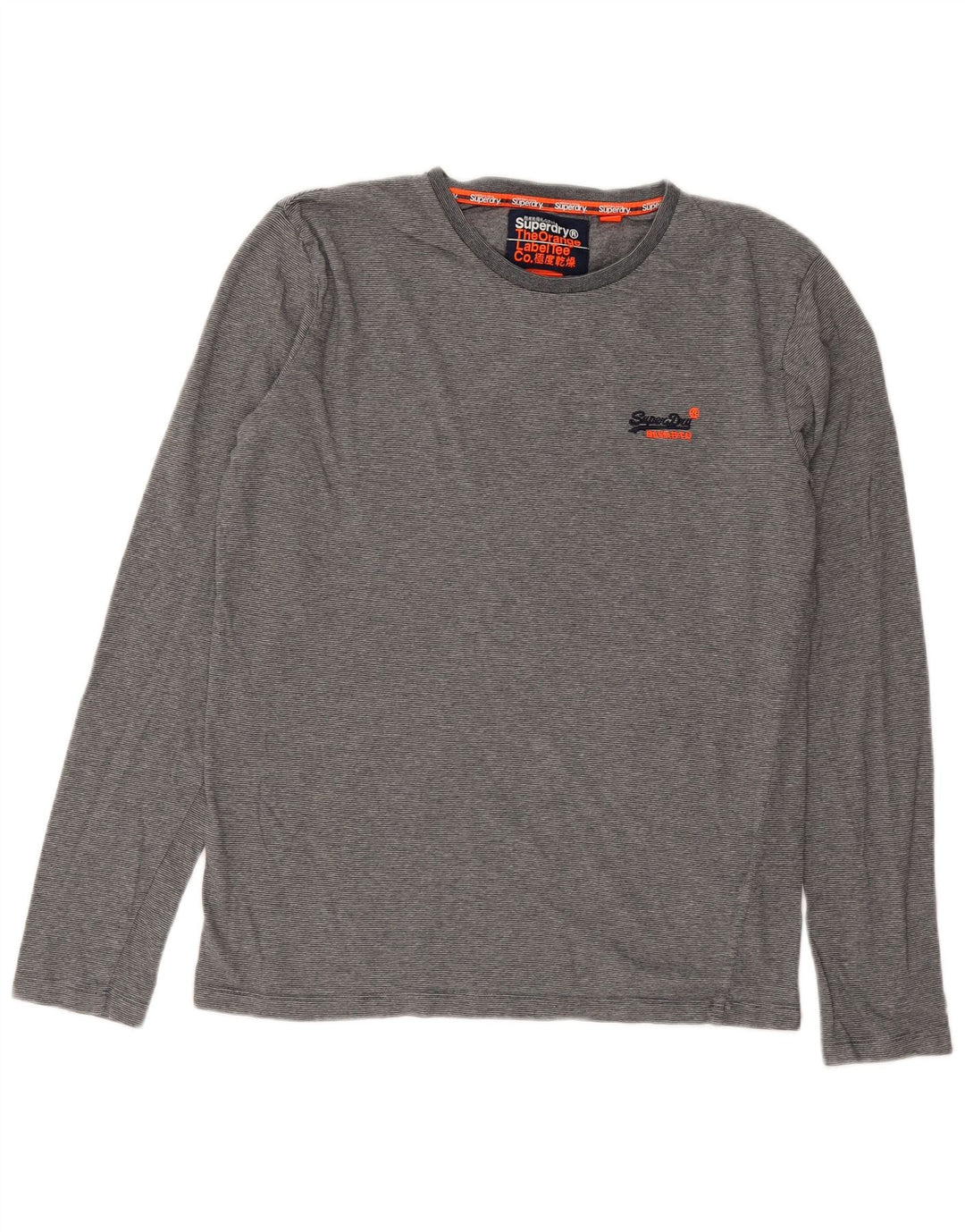 Superdry Mens Top Manga Longa Médio Cinza Risca Algodão