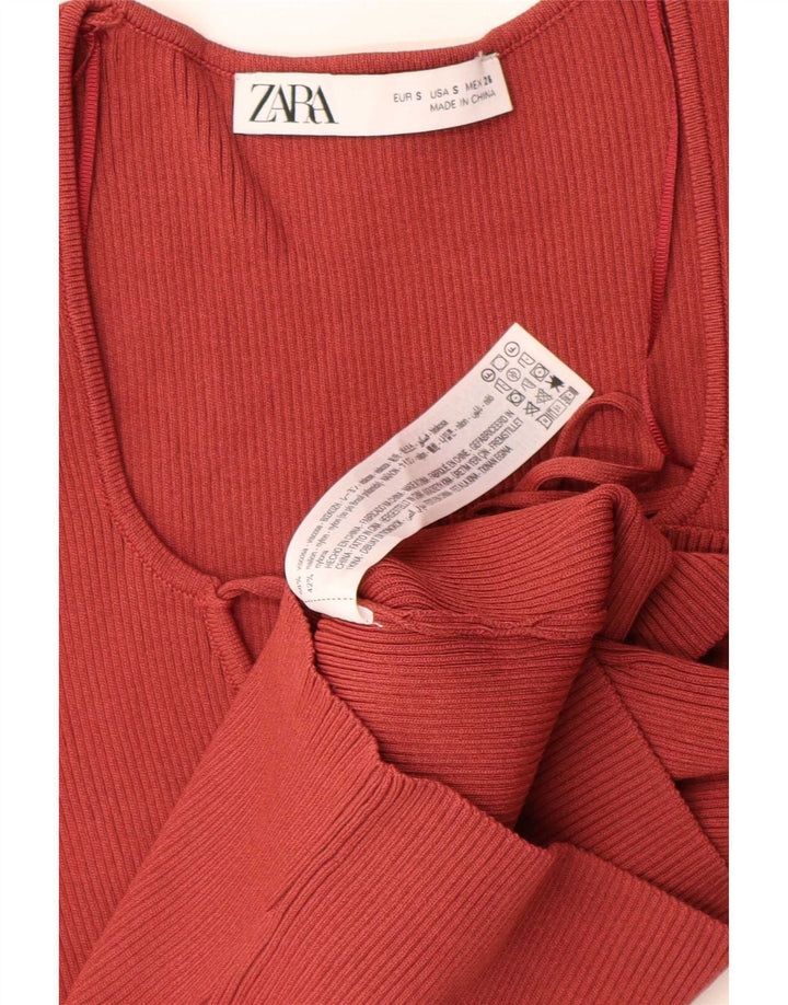 Zara Womens Crop Top Manga Longa Reino Unido 8 Pequeno Viscose Vermelha