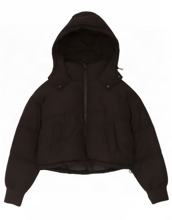 Jaqueta feminina acolchoada com capuz e capuz Topshop UK 8 pequena preta