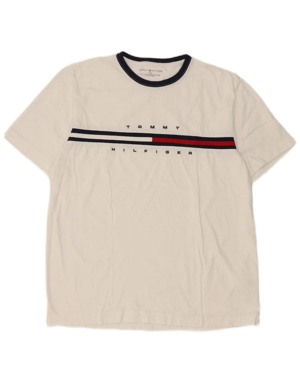 Tommy Hilfiger Camiseta masculina gráfica grande algodão branco