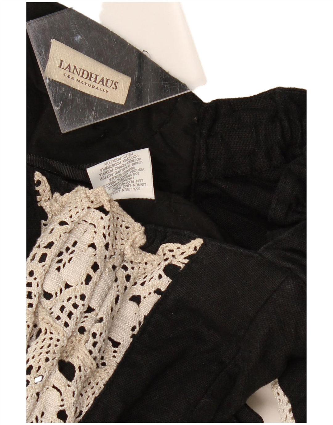 Top espartilho feminino LANDHAUS Trachten Crop UK 8 pequeno linho floral preto