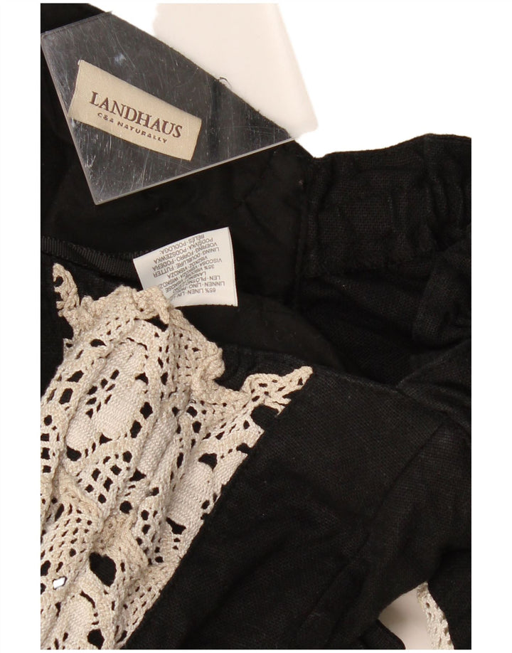 Top espartilho feminino LANDHAUS Trachten Crop UK 8 pequeno linho floral preto