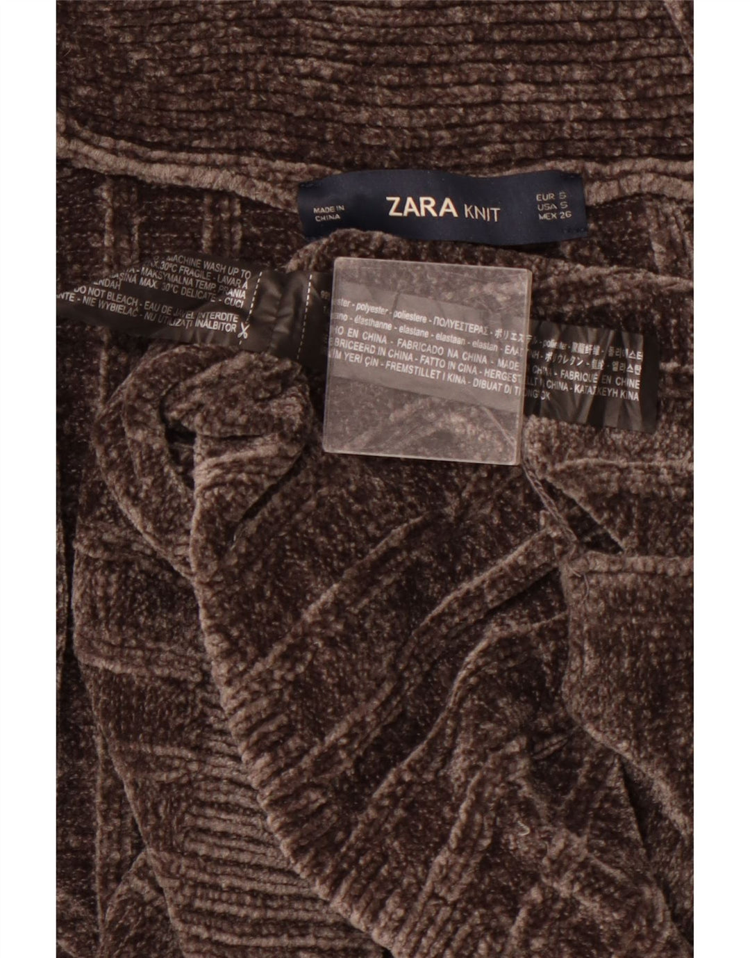 Suéter cardigã feminino aberto com palangre grande ZARA Reino Unido 10 pequeno marrom