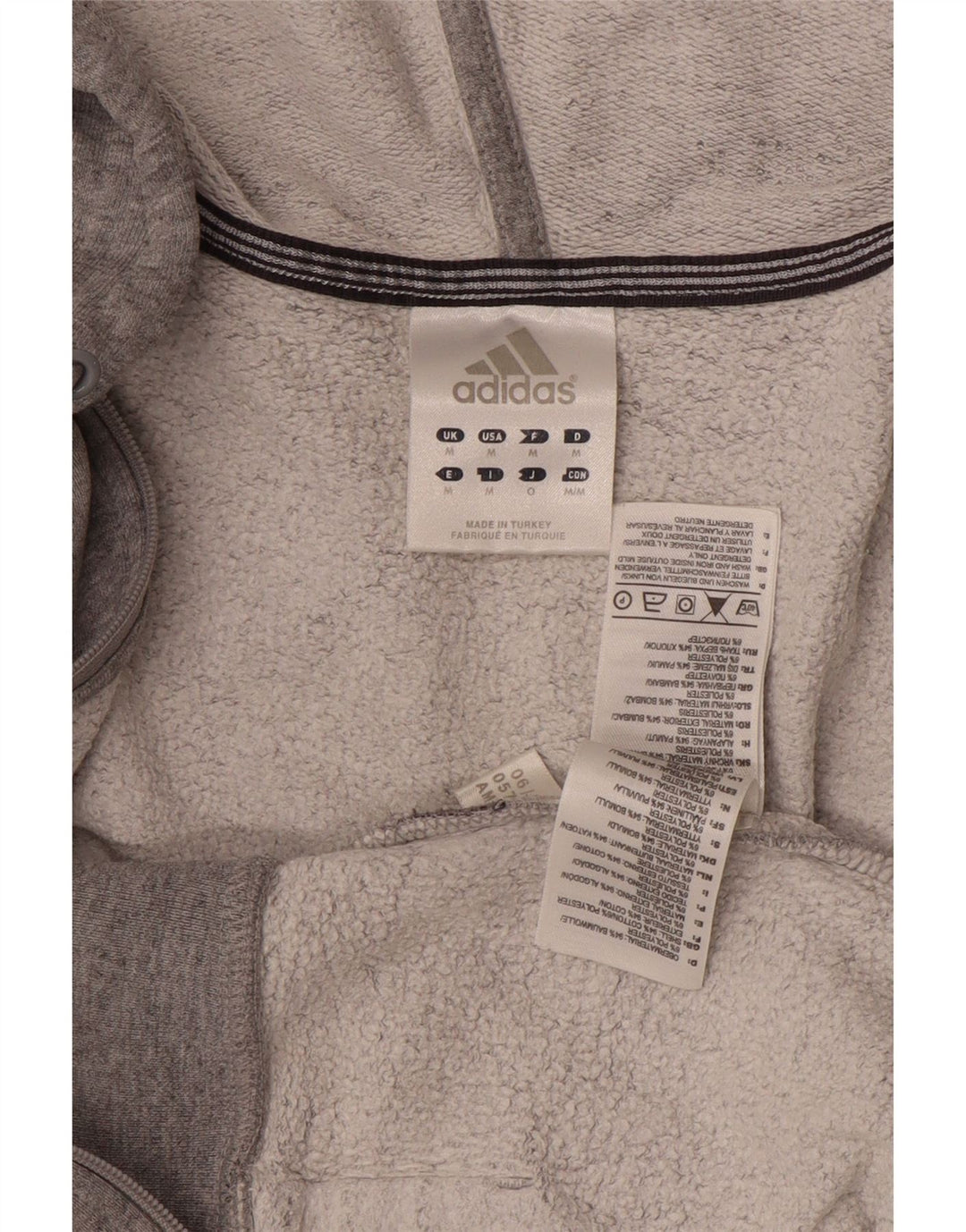 ADIDAS Suéter masculino com capuz e zíper cinza médio algodão manchado