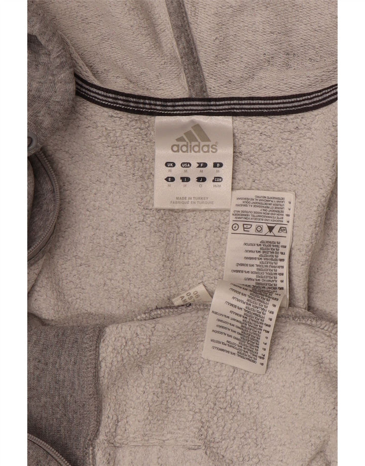 ADIDAS Suéter masculino com capuz e zíper cinza médio algodão manchado
