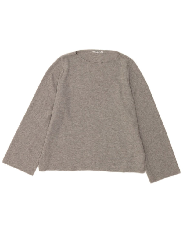 Zara Mulher Trafaluc Oversized Top Manga Longa Reino Unido 10 Pequeno Poliéster Cinza