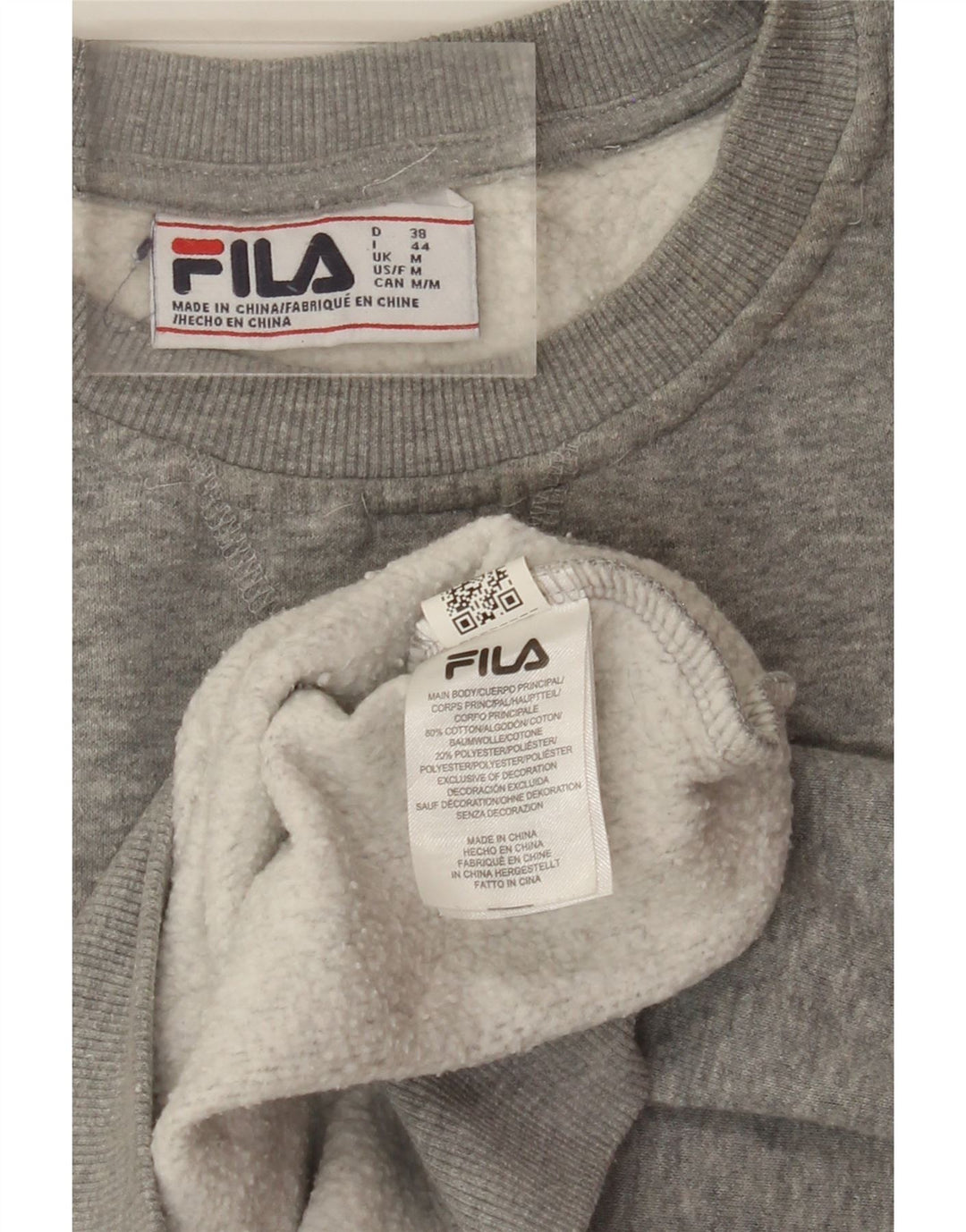 FILA moletom feminino gráfico jumper UK 14 bloco de cores cinza médio