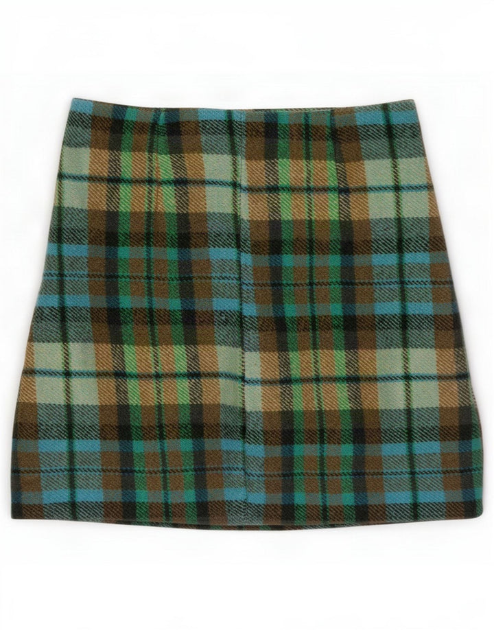 Minissaia feminina vintage pequena W26 acrílico xadrez multicolorido