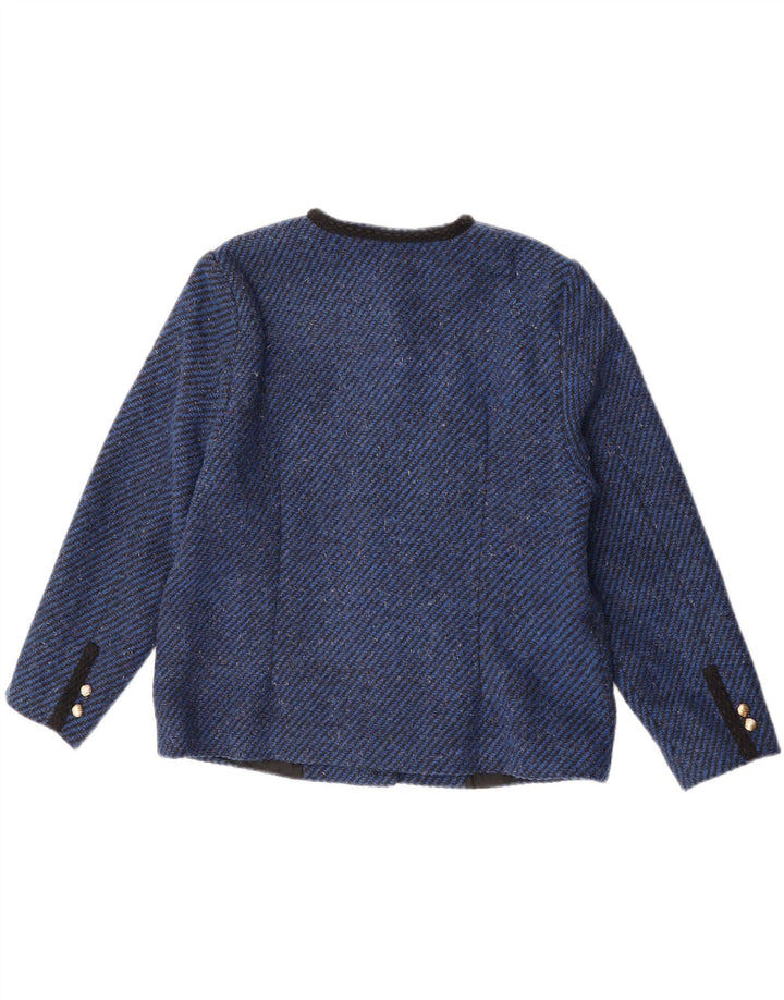 Jaqueta blazer feminina VINTAGE de 6 botões Reino Unido 14 risca de giz azul médio