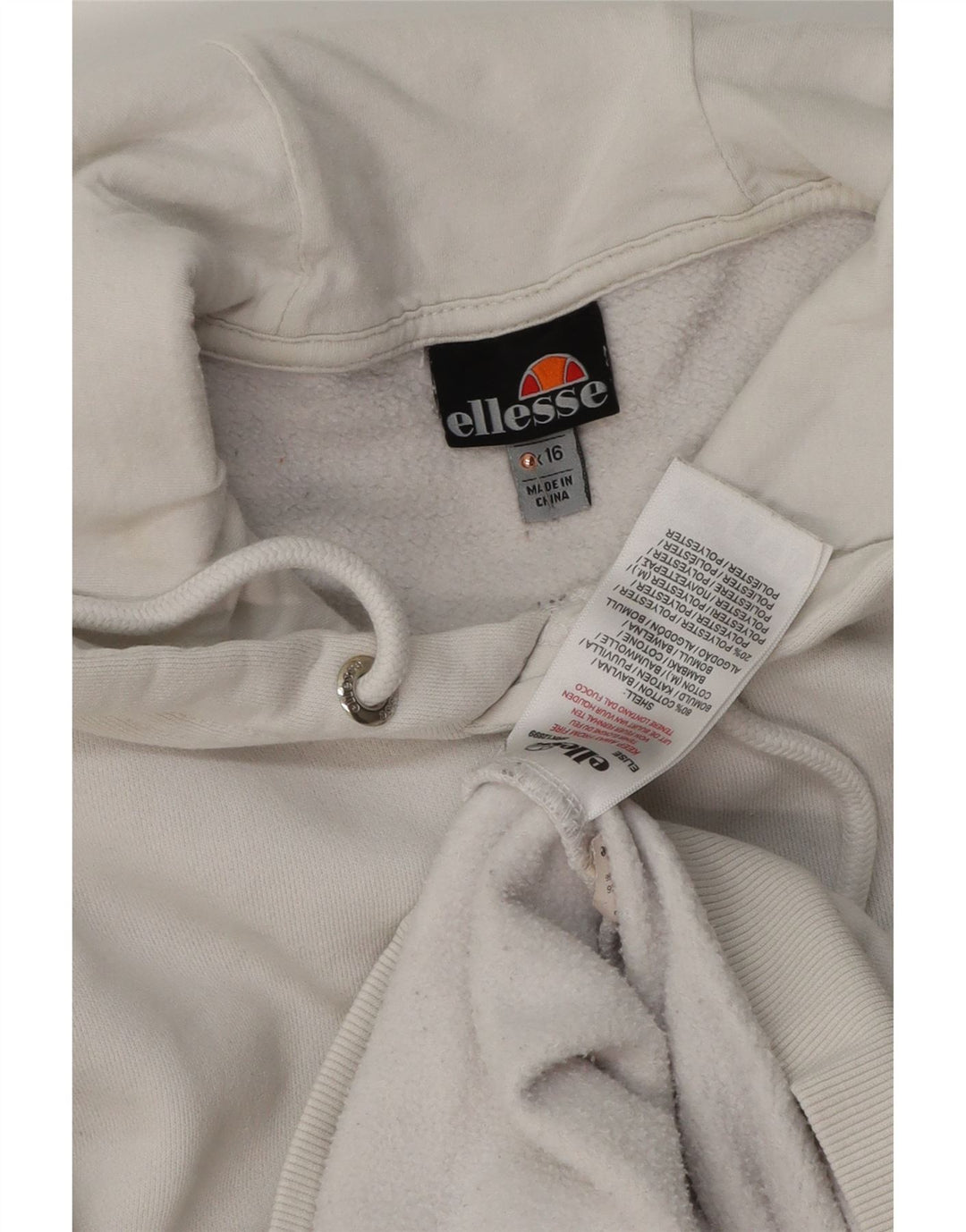 Jumper feminino com capuz grande ELLESSE Reino Unido 16 grande algodão branco
