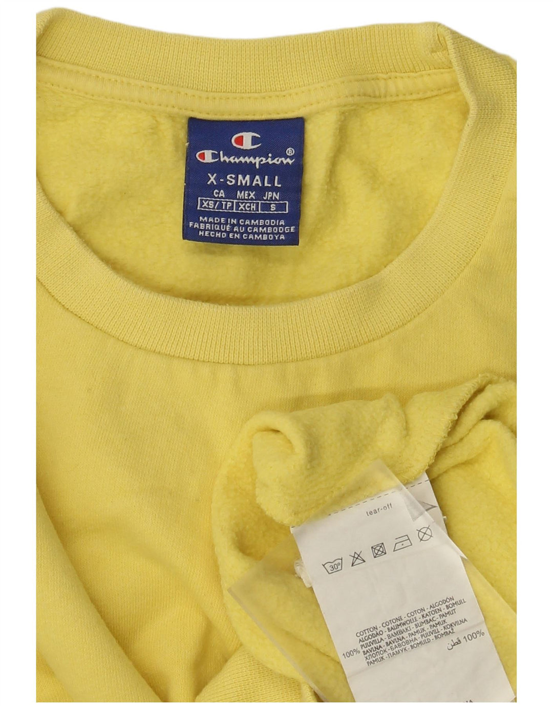 Champion Mens Moletom Jumper XS Algodão Amarelo