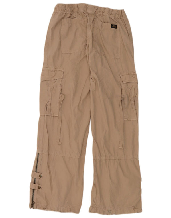 Calça cargo feminina Superdry com perna larga W28 L32 algodão bege