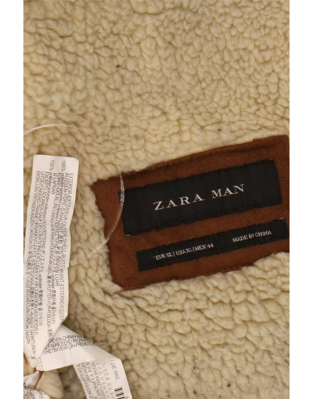 Zara Jaqueta Sherpa Masculina UK 42 XL Marrom Poliéster