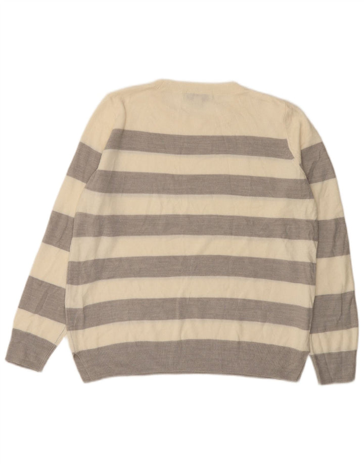 Suéter feminino Marks & Spencer com gola redonda e listrado cinza médio UK 12