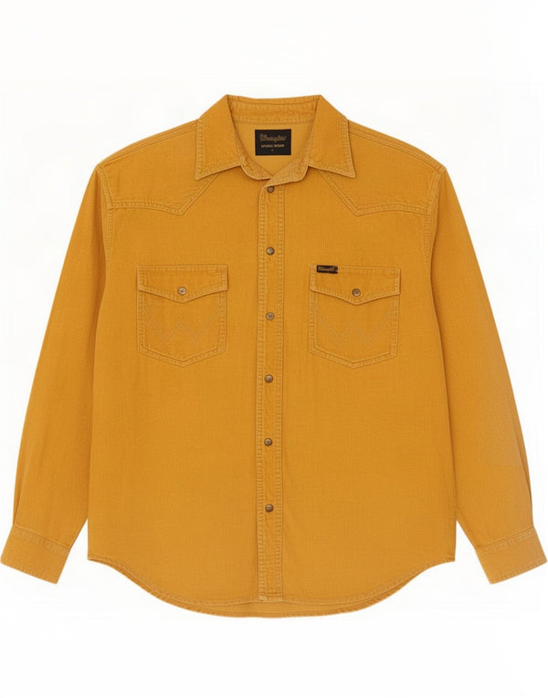 Wrangler Camisa masculina de veludo ocidental de algodão amarelo médio