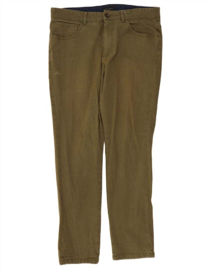 Calça casual slim masculina Ted Baker W32 L29 algodão cáqui
