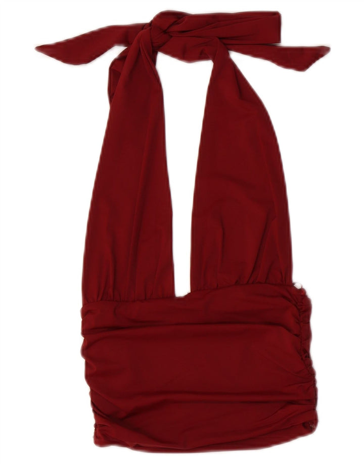 Zara Womens Halter Top UK 8 Pequeno Borgonha Poliamida