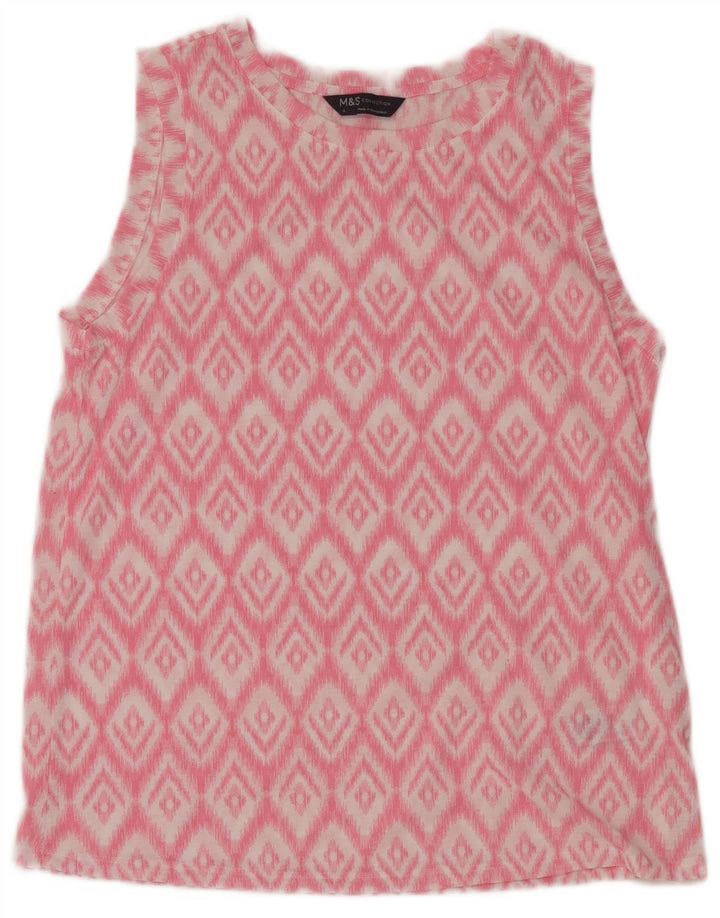Blusa feminina sem mangas Marks & Spencer UK 8 pequena rosa Ikat poliéster