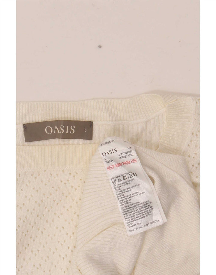 Suéter feminino Oasis com gola canoa grande Reino Unido 10 viscose branca pequena