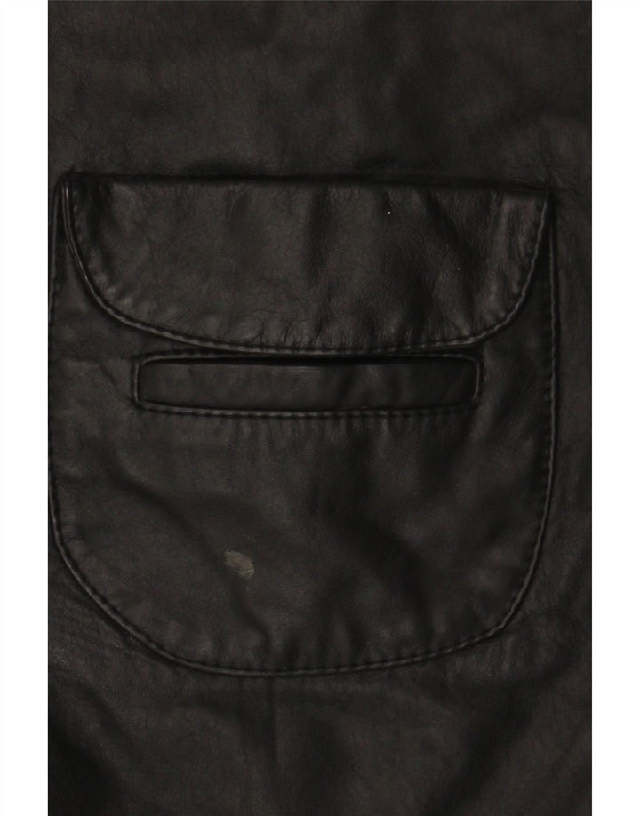 Colete de couro feminino vintage UK 14 médio preto