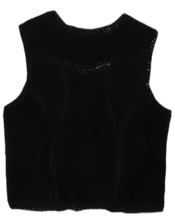 Colete de camurça vintage feminino UK 6 XS preto patchwork