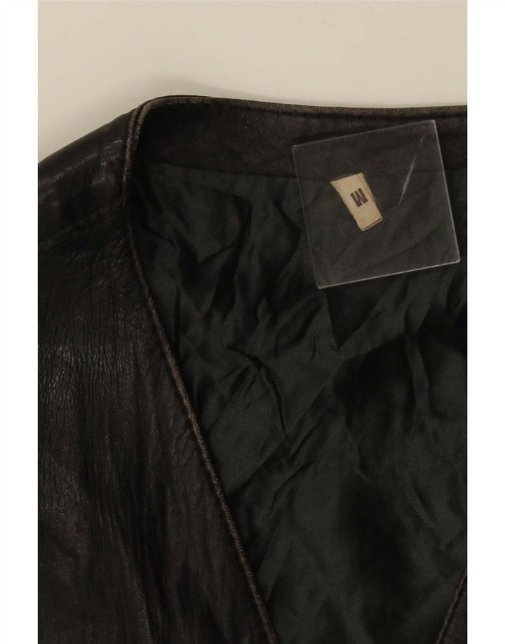 Colete de couro masculino vintage médio preto