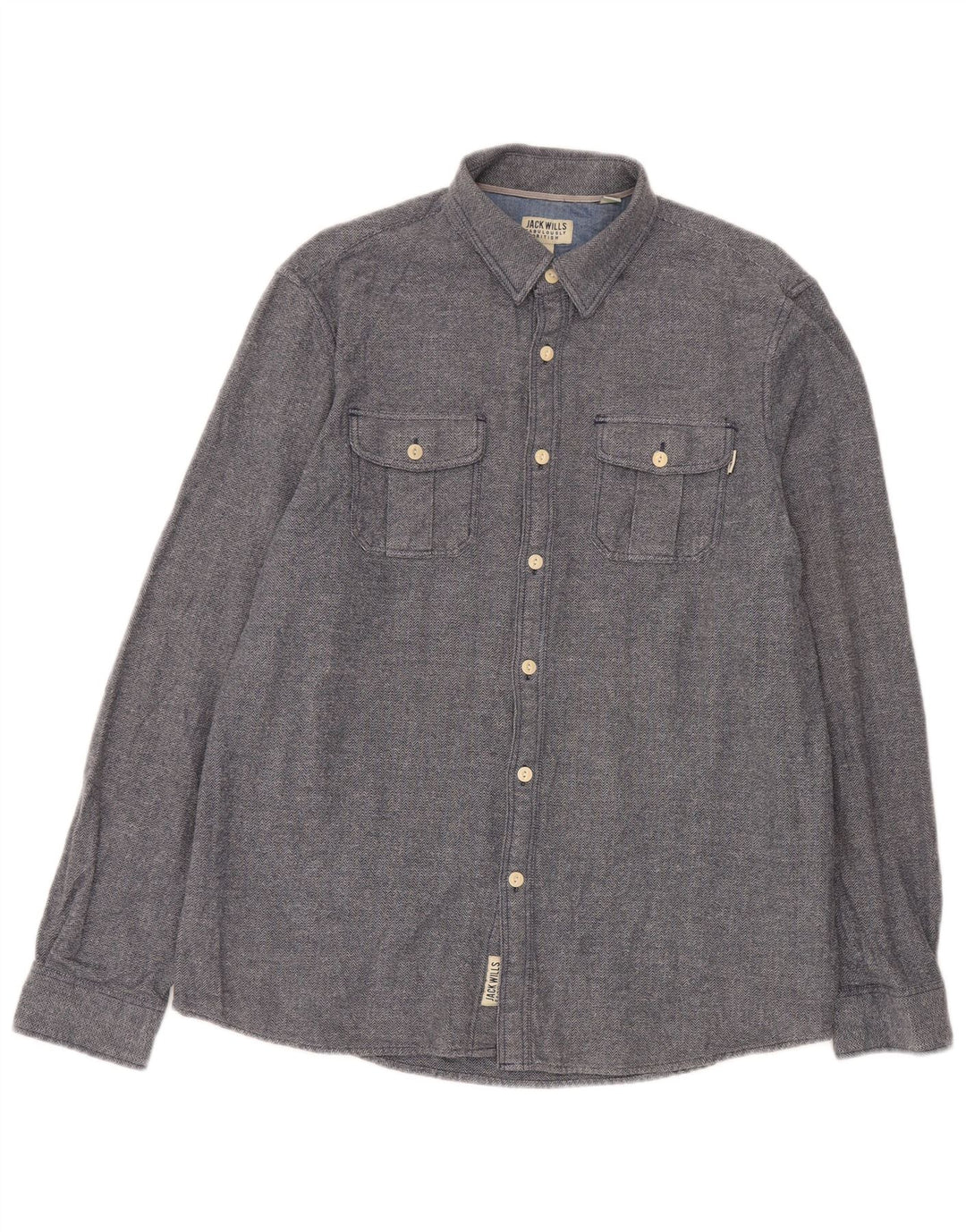 Camisa masculina Jack Wills grande algodão espinha de peixe azul