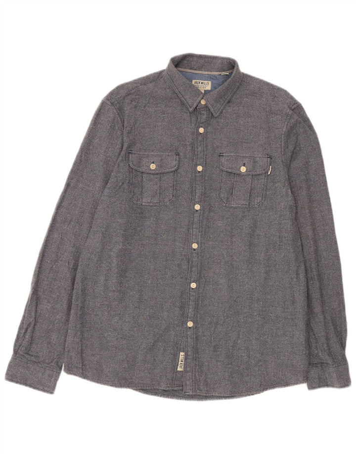 Camisa masculina Jack Wills grande algodão espinha de peixe azul