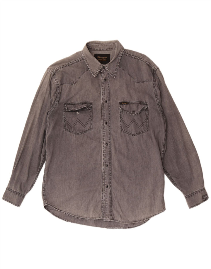 Camisa jeans masculina Wrangler grande algodão cinza