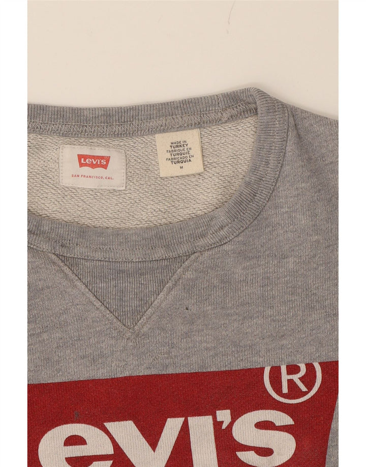 LEVI'S Mens Graphic Sweatshirt Jumper Medium Grey Cotton Vintage Levi's and Second-Hand Levi's from Messina Hembry 