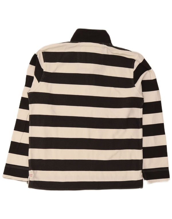 Crew Clothing Mens Zip Neck Moletom Jumper Médio Preto Listrado Algodão