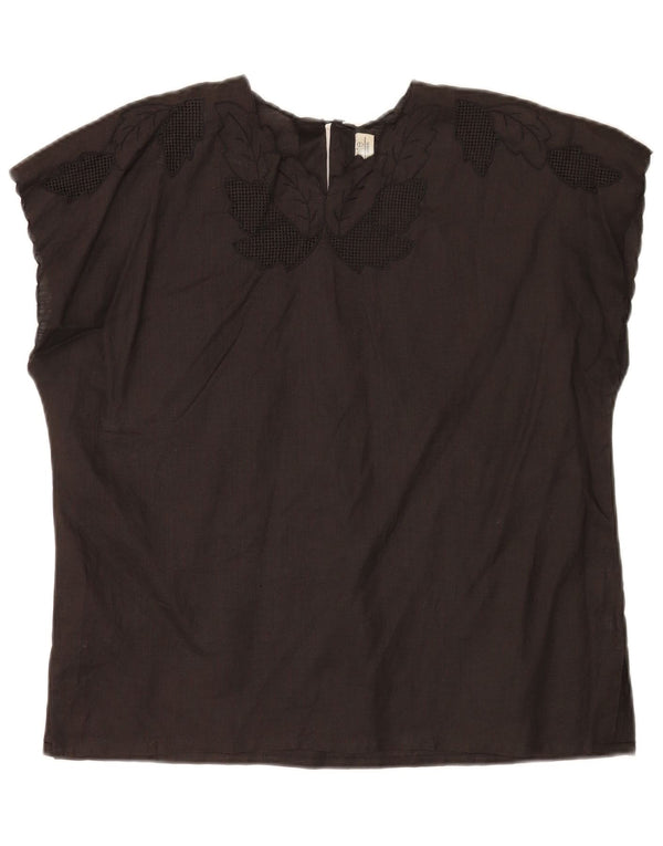 Blusa feminina Umberto Severi UK 14 linho floral preto médio