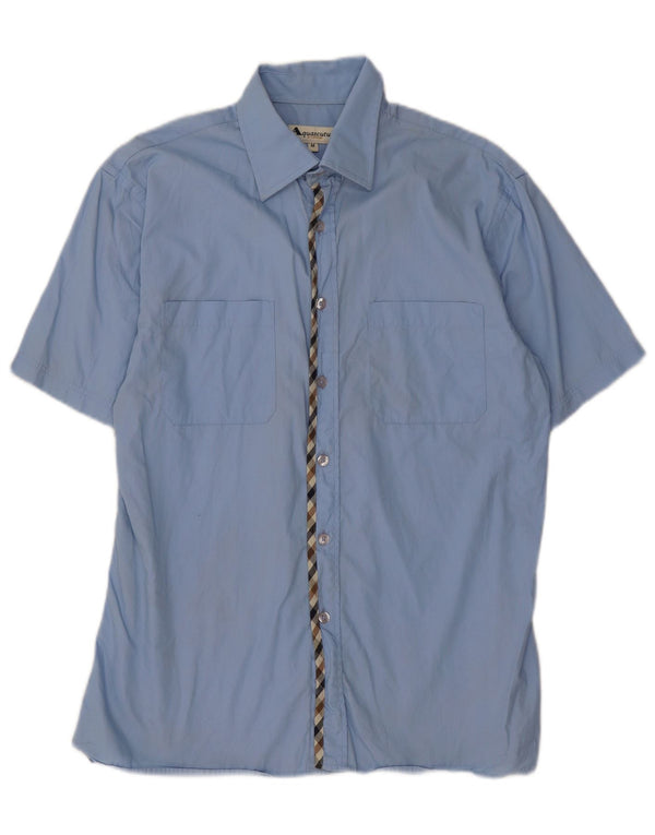 Aquascutum Camisa masculina de manga curta azul médio algodão