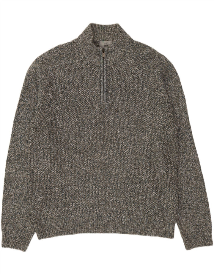 Suéter masculino MARKS & SPENCER com zíper e gola grande cinza manchado