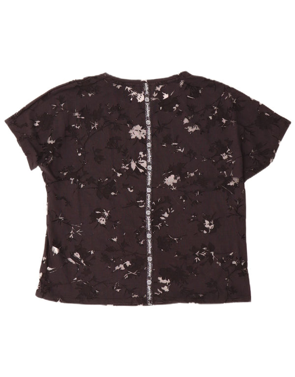 Desigual camiseta feminina transparente com estampa gráfica UK 16 médio preto floral