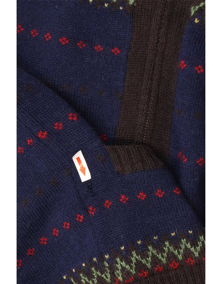 Suéter masculino Farah com zíper completo e lã Fair Isle azul médio