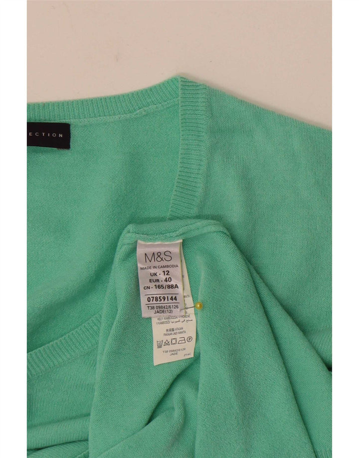 Suéter feminino Marks & Spencer com decote em V Reino Unido 12 acrílico verde médio