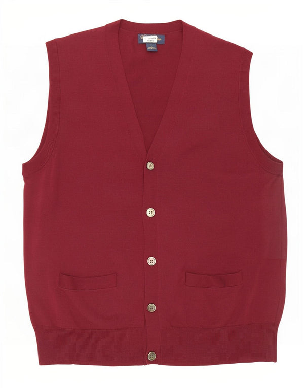Suéter cardigã masculino sem mangas Brooks Brothers grande lã cor de vinho